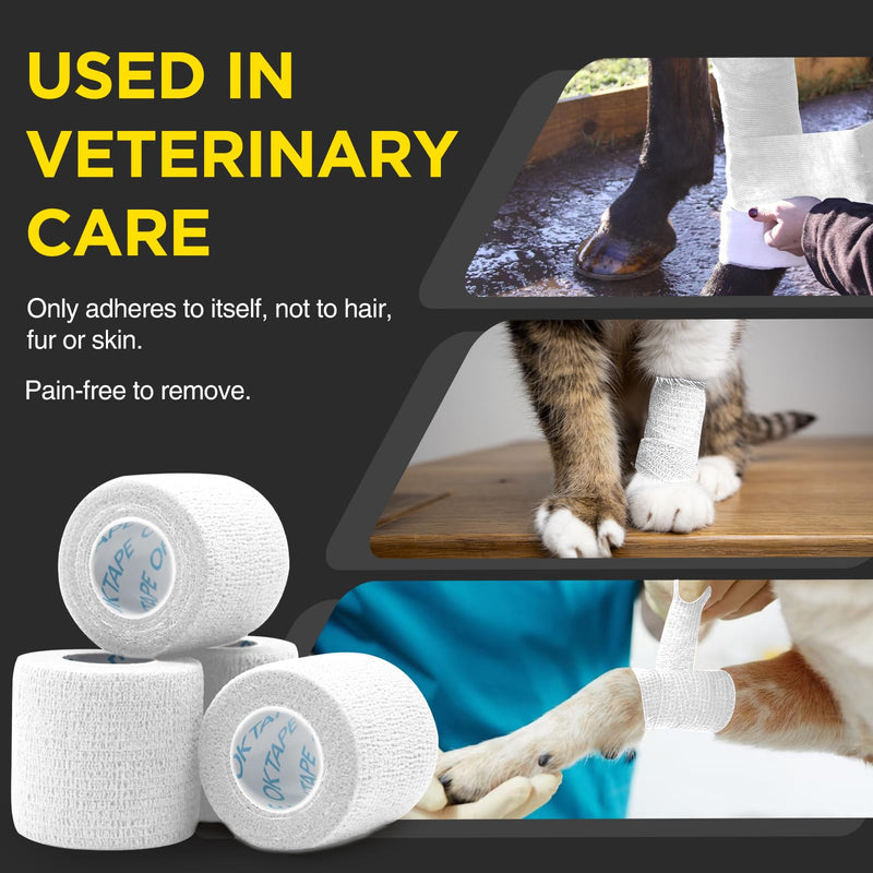 [Australia - AusPower] - OK TAPE 12 Rolls Self Adhesive Bandage Wrap, Elastic Athletic Tape, Self Stick Bandage Tape, Vet Wrap, Medical Wrap for Wrist, Feet, 2" x 5 Yards - White 2 Inch 
