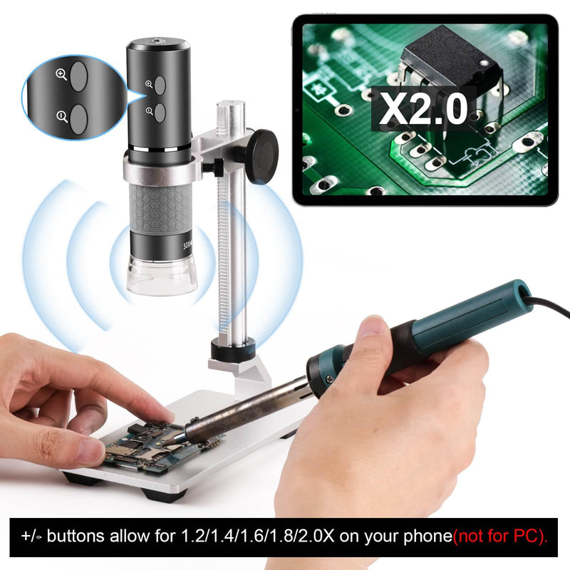 [Australia - AusPower] - Ninyoon 4K WiFi Microscope with Professional Stand for iPhone Android PC, 50-1000X Digital USB Microscope Wireless HD Camera for All Mobile Phones iPad Android Tablet Windows Mac Chrome Linux gray 