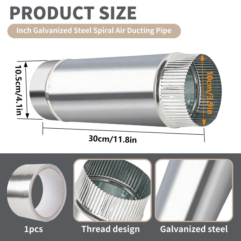 4 Inch Round Dryer Duct – 12" Long Rigid Galvanized Sheet Metal Extendable Duct with Aluminum Foil Tape – Round Dryer Exhaust Duct for Dryer Vent Pipe, Dryer Vent Duct & Bathroom Fan Ventilation