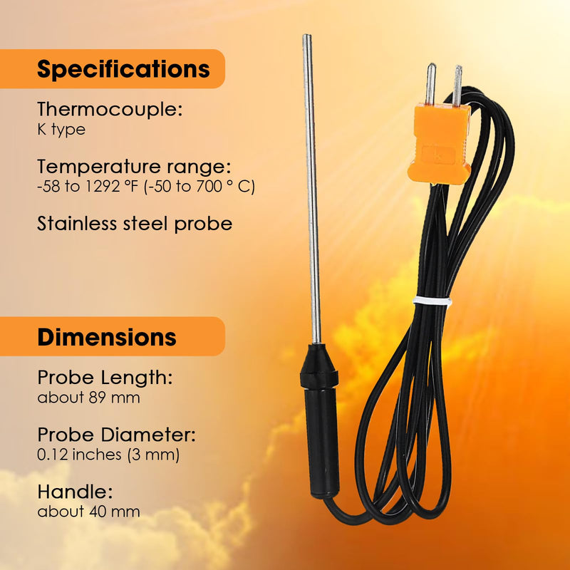 [Australia - AusPower] - 2PCS K Type Thermocouple Probe,Stainless Steel Thermocouple Thermometer Insertion ProbeInsertion Probe（-50~700℃） 
