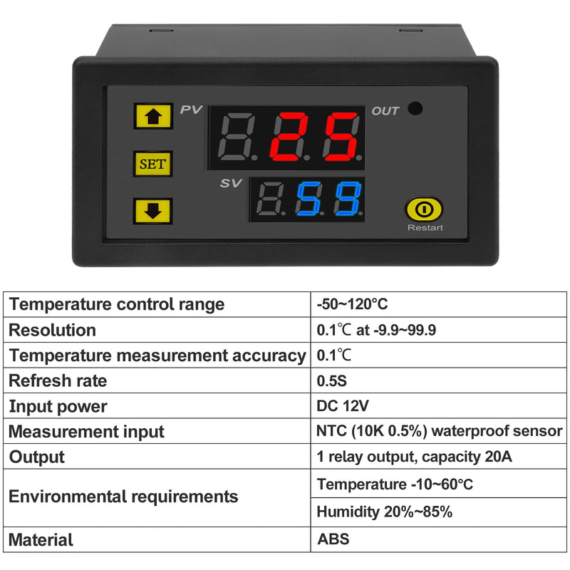 [Australia - AusPower] - 12V Temperature Controller Module -50 to 120°C Digital Temperature Switch 12V Thermostat Switch Module Heating/Cooling LED Thermostat Controller with NTC Waterproof Sensor (2 Pcs) 