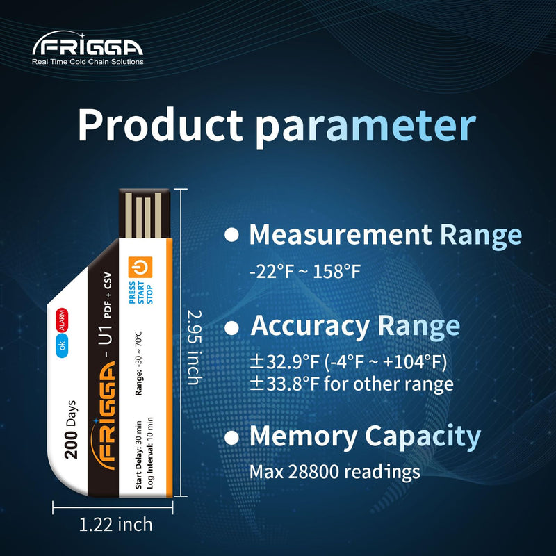 [Australia - AusPower] - Frigga 5 Pack Temperature Data Logger Single Use Temperature Recorder 28800 Points USB Temperature Loggers High Accuracy 200 Days Cold Chain Transportation with PDF CSV Report, U1 5pack 