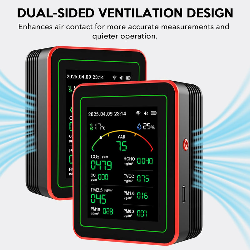 [Australia - AusPower] - Air Quality Monitor Home Indoor - 15-in-1 Professional Air Meter with HCHO, CO2, PM, TVOC, AQI, Temperature & Humidity, Real-Time Display, App Control, Portable, Accurate for Home & Office Use 