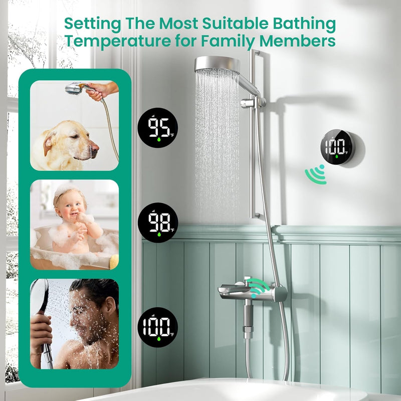 [Australia - AusPower] - MX08 Wireless Shower Temperature Monitor for Shower Stalls, Heads & Systems | Hydro-Powered Sensor, IPX7 Waterproof Adjustable Display | Real-Time Tracking 
