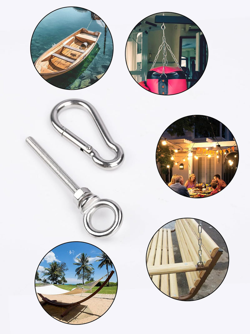 [Australia - AusPower] - 5 Pack M6 Eye Bolt, Eye Bolts with Nuts & Washers & Carabiners, 316 Stainless Steel Eye Bolt Heavy Duty, Marine Grade Threaded Eyebolts. 