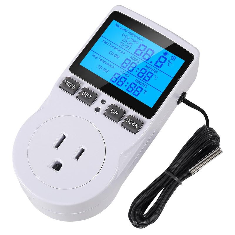 [Australia - AusPower] - UMLIFE 1Pack Digital Temperature Controller Thermostat Timer - Reptile Thermostat Controller Day Night Timer 110V 15A Temperature Controlled Outlet Plug Heating Cooling Control with Sensor 