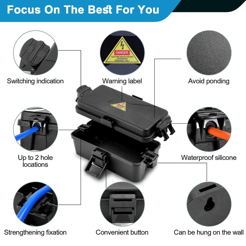 [Australia - AusPower] - Outdoor Electrical Box Waterproof IP54-rated Outdoor Outlet Box Black Outdoor Extension Cord Cover Box (7.6 x 3.9 x3.3 inch) Wall-Hangable Waterproof Box for Protect Outlet (1 PCS Black) 1 PCS Black 