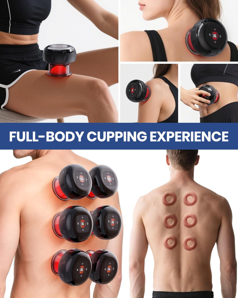 EURPMASK Choose the color of europe 5-in-1 Electric Cupping Kit with Red Light - 24 Levels Adjustable Suction & Heat, One-Touch Control, Portable Muscle Relaxation Tool (Single) Single