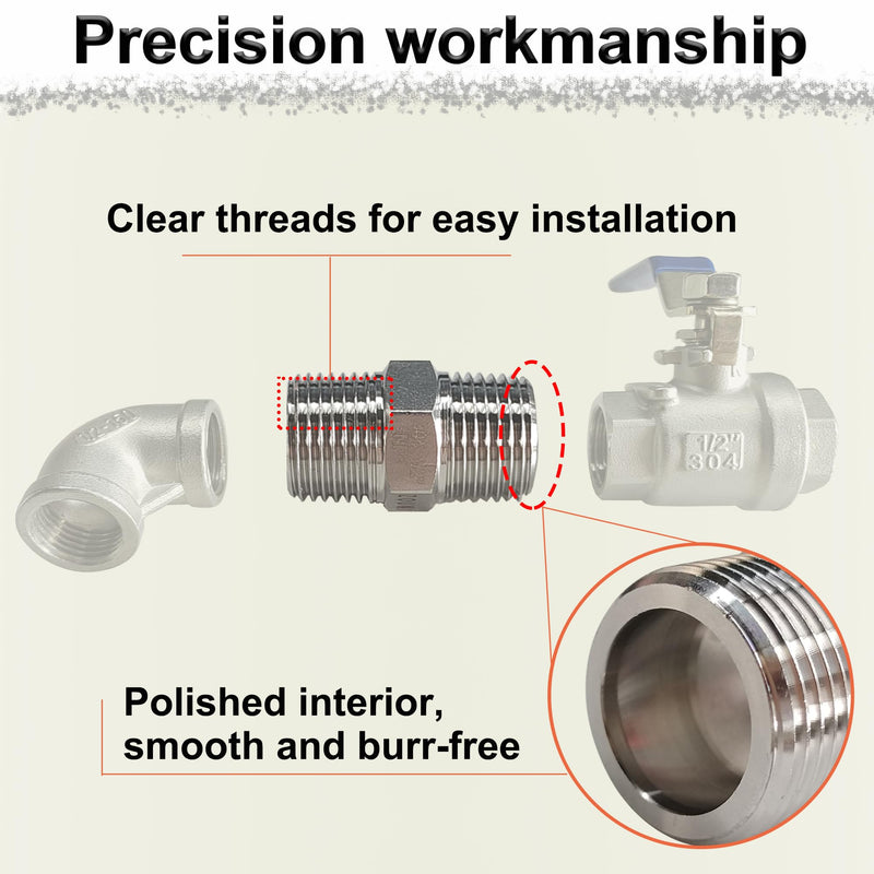 [Australia - AusPower] - 1" Male Hex Nipple Pipe Fittings, 304 Stainless Steel 1 inch NPT Threaded Pipe Adapter Fittings Equal Nipples Connectors, Male Straight Connector Pipe Fitting (1“, 2pcs) 1“, 2pcs 