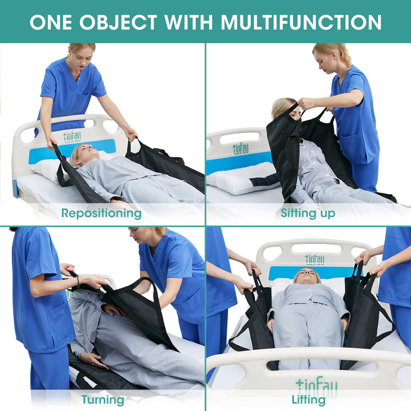 [Australia - AusPower] - 45" x 36" Positioning Bed Pad with Handles Washable Draw Sheets for Hospital Bed Ridden Patient Clothes Waterproof Glide Sheets for Patients Moving Pad for Lifting &Transfer Sheet Nylon, Black 45" X 36" 