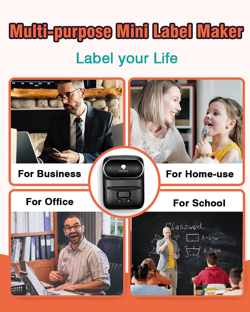 [Australia - AusPower] - Phomemo M110 Label Makers - Barcode Label Printer Bluetooth Portable Thermal Printer for Small Business, Address, Logo, Clothing, Mailing, Sticker Printer for Phones & PC, Black 1 Printer + 1 Roll Label 