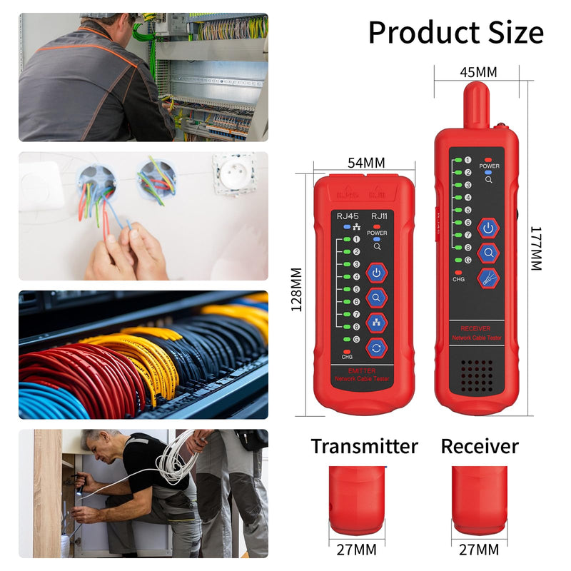 [Australia - AusPower] - Network Cable Tester RJ45 RJ11 Cable Tracker Line Finder, Ethernet Cable Tester with PoE, CAT5 CAT6 with Earphone for Cable Collation, Network Maintenance Collation, Telephone Line Test Basic 