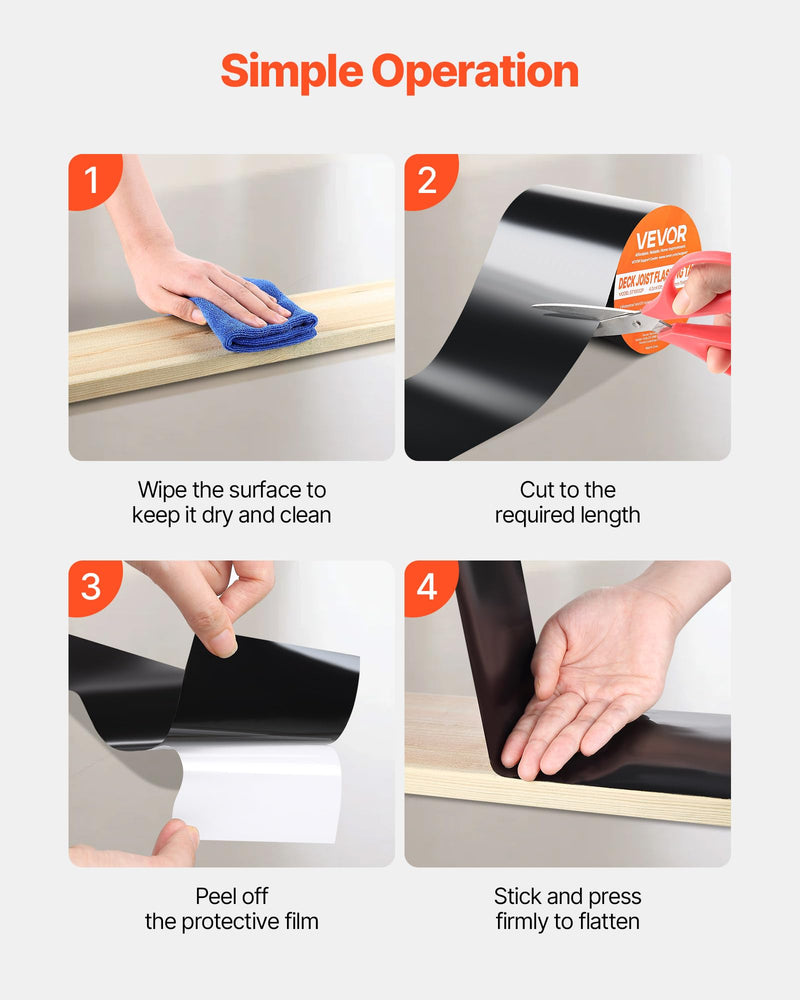 VEVOR Waterproof Patch and Seal Tape, 4 inch x 10 ft, Pack of 2, Weather-Resistant Waterproof Tape for Leaks and Repairs, Peel and Stick Easy Indoor and Outdoor Use for Roof, Wall, and Pipe, Black