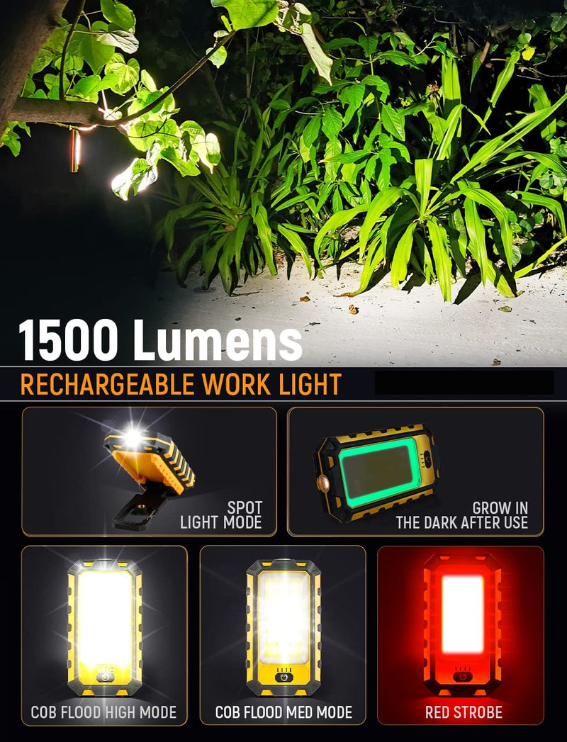 innofox LED Rechargeable Magnetic Work Light 40W 1500Lumens, Hanging Hook 4 Lighting Modes, Job Site Lighting for Car Repairing, Camping, Hunting, and Hurricane (2, Orange) 2