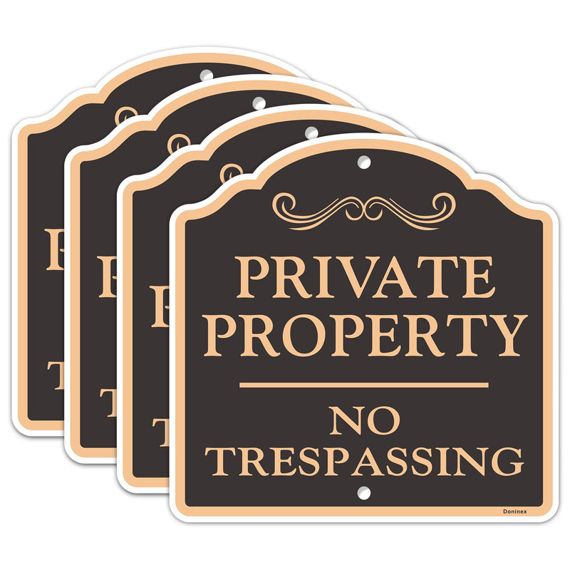 Large (4 Pack) Private Property No Trespassing Sign, 12x12 Inches Reflective Aluminum, Metal, Outdoor Weatherproof, Easy to Install 12x12 Inch 4-Pack