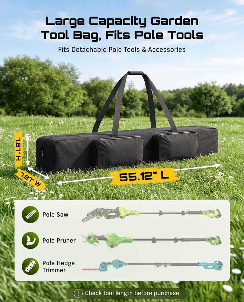SEESII Universal 55-Inch Pole Tool Storage Bag for Detachable Pole Saws, Pole Hedge Trimmers & Pruners, Fits Collapsed Sections up to 55 in, 600D Water-Resistant Carrying Case, Black Inky Black