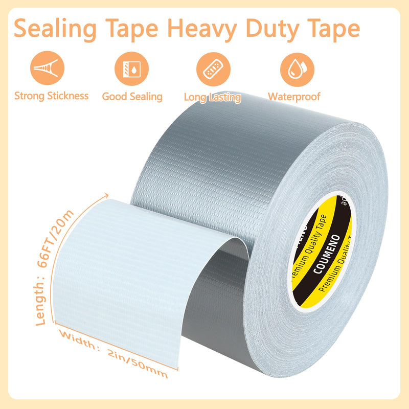 Heavy Duty Single Side Duct Tape,2in x 66FT,Strong Adhesive High Strength,Versatile Mesh Adhesive Tape for Easy Sealing, Repairing and Bonding Indoors and Outdoors,Silver 2inX66FT Silver