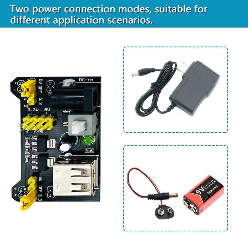 [Australia - AusPower] - arduino Power Supply Breadboard 3.3V 5V Power Supply Module+Minidodoca 9V 1A Adaptor 5.5 x 2.5mm+Alligator Clip Test Leads+Banana Plug Kit for Arduino UNO, Raspberry Pi, STM32 Electronic DIY etc Power Supply Module kit 