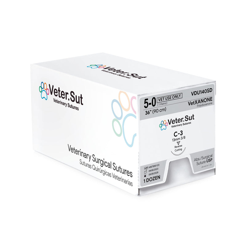 [Australia - AusPower] - VeterSut VetXANONE Absorbable Polydioxanone Surgical Suture USP Size 5-0, (C-3) 3/8 13mm Reverse Cutting Needle, 36 Inches (90 cm), 12 Count, Veterinary Use 