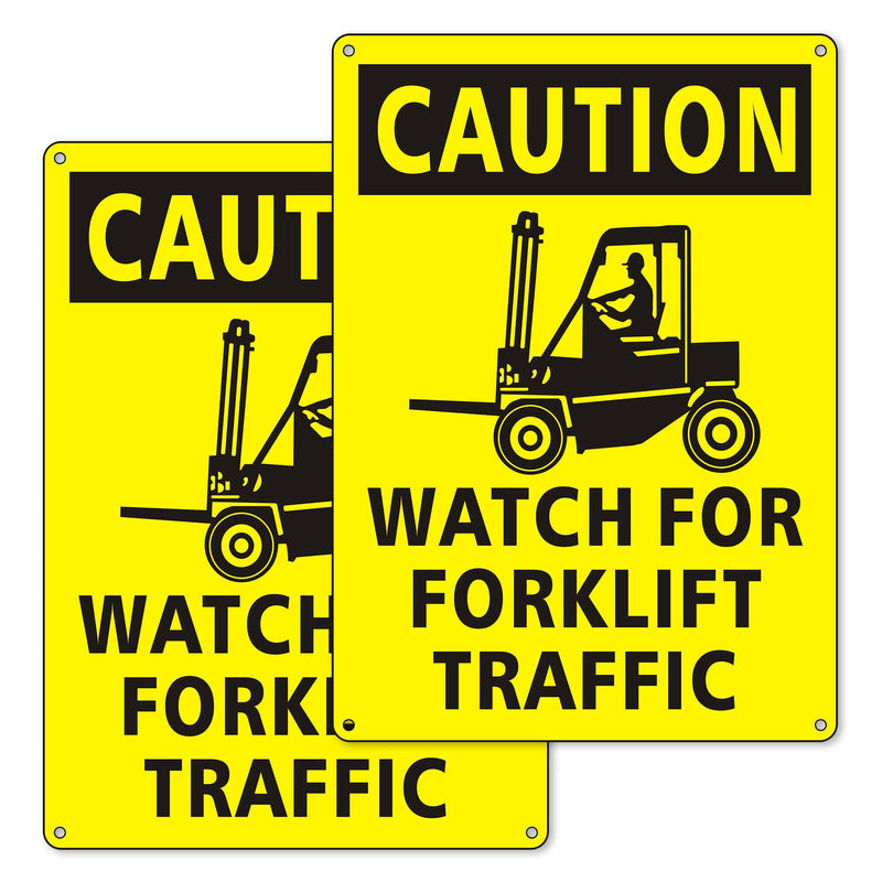 (2 Pack) Caution Watch for Forklift Traffic Safety Sign, 10 x 14 Watch for Forklift Reflective Aluminum Metal Signs Rust Free Waterproof and Easy to Install 10 x 14 inches Yellow