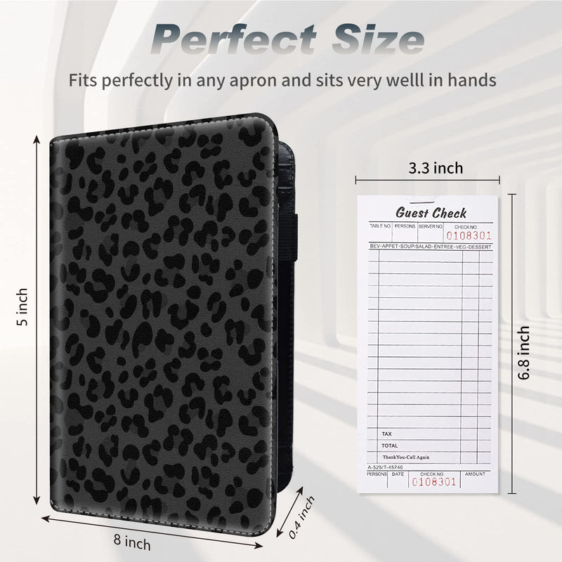 [Australia - AusPower] - Server Books for Waitress,Waiter Book Server Organizer with Zipper Pocket,PU Leather Waitress & Waitstaff Book Wallet with Card Slot Guest Check Holder-Black leopard print 5x7.7" Server Book Black leopard print 