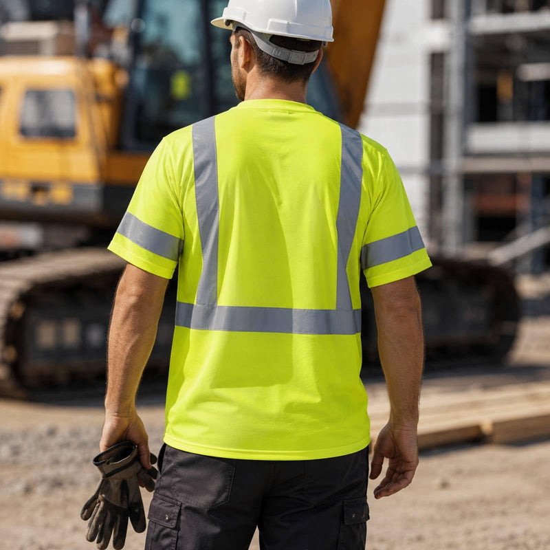 Hi Vis Safety Short Sleeve T Shirt, Class 3 Reflective High Visibility for Men & Women, for Construction, Running, Night Work Large