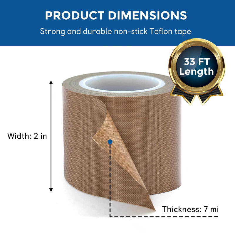 Teflon Fabric Tape, 2 Inch 30 Feet PTFE Tape for Vacuum Sealer Machine, Hand Impulse Sealers Insulation PTFE Coated Fiberglass Adhesive Tape Compatible with FoodSaver, Seal A Meal, Weston, Cabella 2 IN
