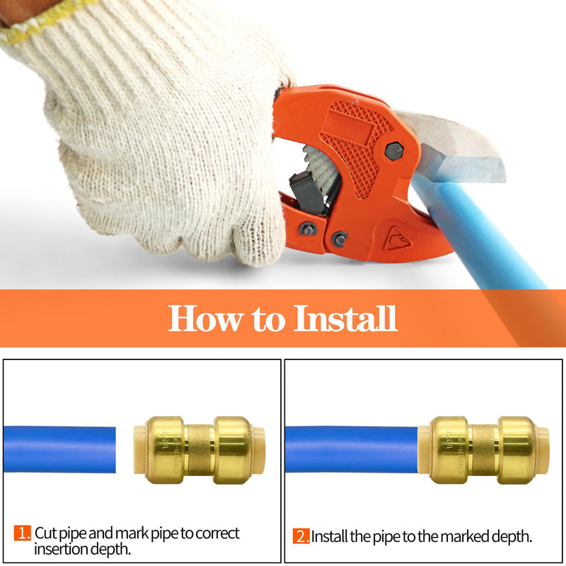 [Australia - AusPower] - 2/6/12 Pack Push-to-Connect Plumbing Fittings, 1/2" Pushfit Straight Fittings with Disconnect Clip for Copper, PEX, CPVC Pipe (1/2" Straight, 2) 2pcs 1/2" Straight 