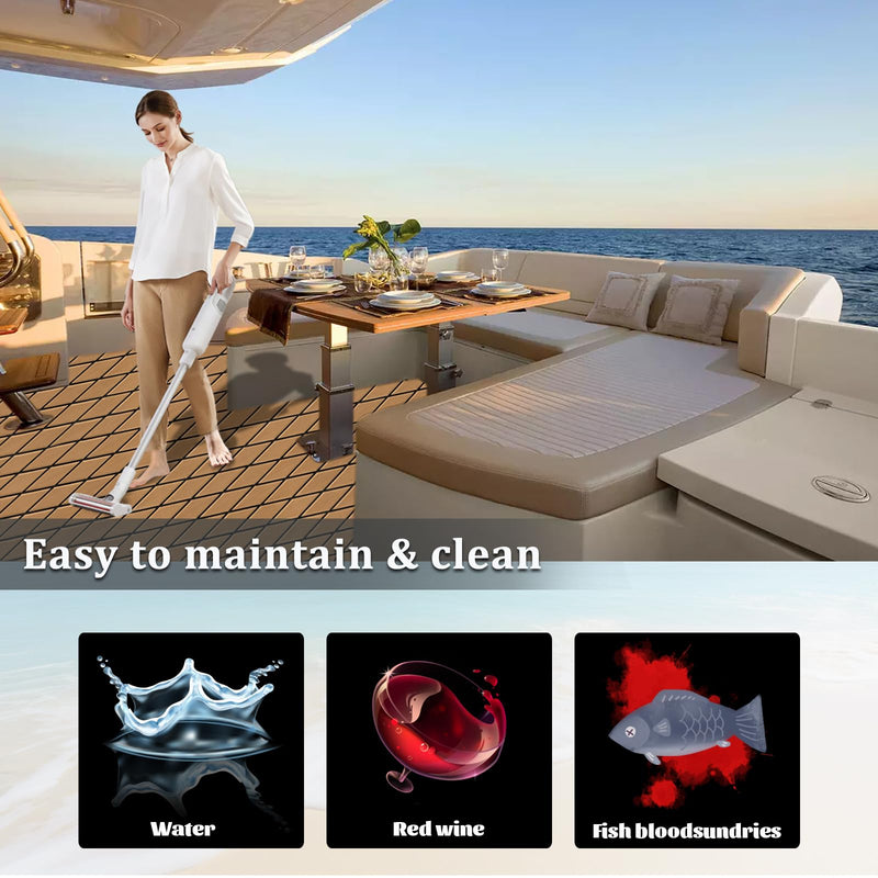 HXBYX EVA Foam Boat Flooring with 3M Adhesive Backing 6mm Thick Diamond Sea Deck Boat Carpet Marine Non-Slip Self-Adhesive Flooring Sheet for Kayak Yacht SwimPool RV 94"x43.9"/28.3"/15.3" Brown With Black Seam Lines 94"x15.3"-10.12sqft