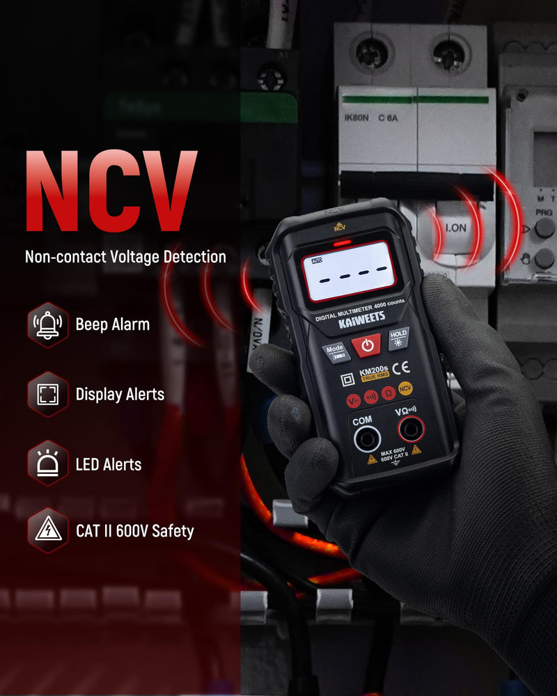 [Australia - AusPower] - KAIWEETS KM200s Smart Digital Multimeter True RMS, 4000 Counts, Auto Ranging Voltmeter, NCV Non-Contact Voltage Detector, Measure AC/DC Voltage, Resistance, Diode, Continuity 