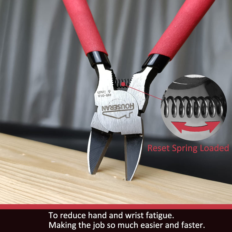 [Australia - AusPower] - Wire Cutters 2 PACK, 6 inch Wire Cutters Set, HOUSERAN Side Cutters Flush Cut Pliers, Spring Loaded Cutting Pliers with Non-slip Red Handle, Wire Cutters Heavy Duty for Jewelry Making, Crafts, Zip Tie 6"- 2 Pack 