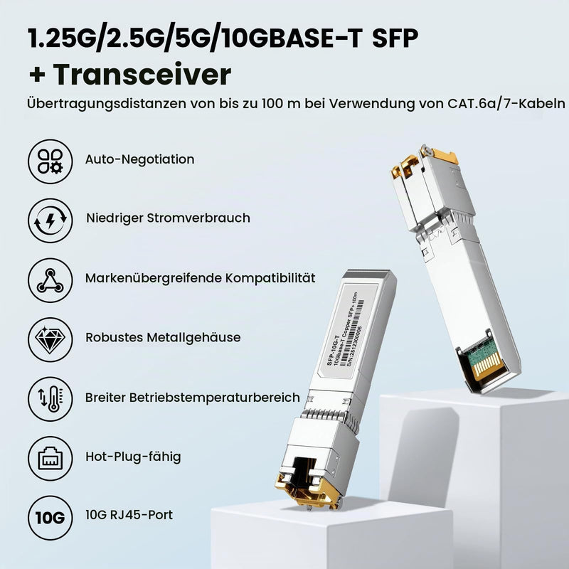 1.25/2.5/5/10GBase-T 10Gb SFP+ to RJ45 Copper Transceiver Module with Realtek Chip & DDM for Cisco SFP-10G-T-S/Ubiquiti UF-RJ45-10G/MikroTik S+RJ10/Netgear/D-Link/Supermicro/TP-Link, up to 10 0 m