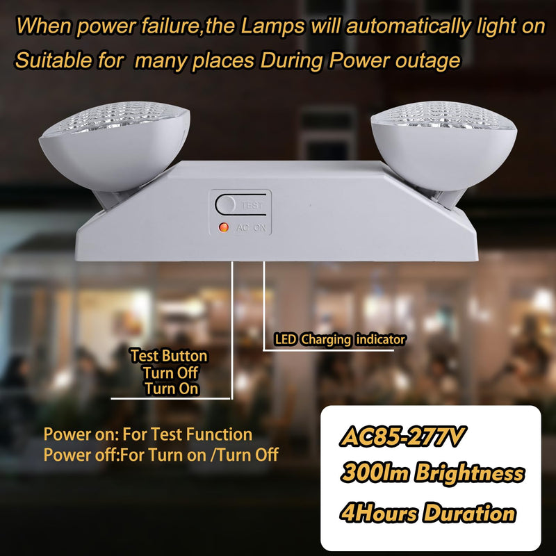 LED Emergency Lights for Business Home Power Failure,4Hours 300lm Automatic Battery Backup,Rechargeable Emergency Exit Lighting Fixtures,Hardwired, UL 924 AC85-277V Square with L N Wires White