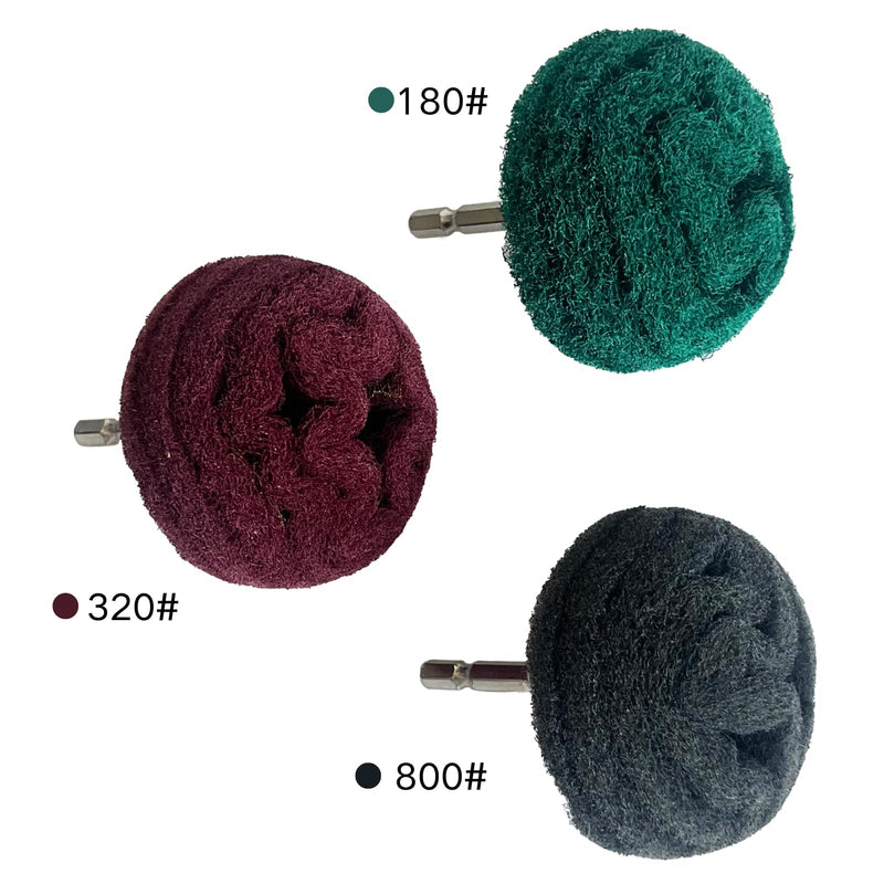 6PCS Non Woven Abrasive Buffing Polishing Wheel Drill Attachment Set,Scouring Pads Power Scrubber Cleaning Kit, Power-Operated Abrasive Wheels Red Green Gray 1/4” Hex Shank 320# 180# 800# 6