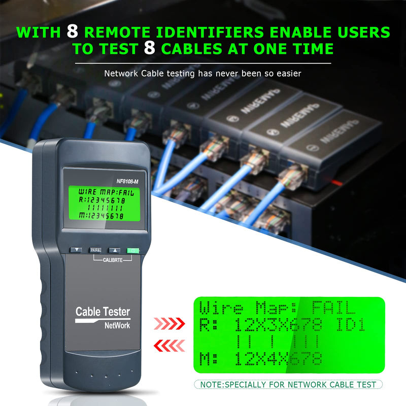 [Australia - AusPower] - RJ45 Network Cable Tester, VXSCAN 8 Remote Units Network LAN Length Ethernet Cable Tester Kits for Cat5/CAT5e/CAT6/CAT6e - Locate The Breakage Point Length Measurement & Continuity Checking AT239 