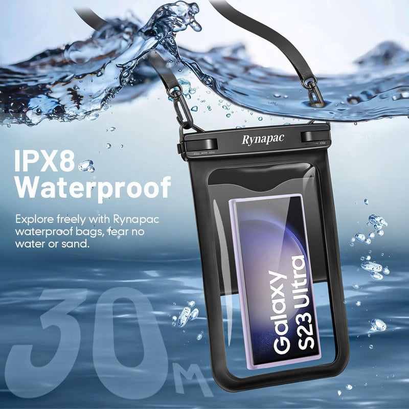 [Australia - AusPower] - [Up to 10"] Large Waterproof Phone Pouch Bag - 2Pack Waterproof Phone Case for iPhone 15 Pro Max 14 13 12 Galaxy S23 S22 S21, IPX8 Cell Phone Water Protector Pouch Beach Essentials Vacation Must Haves Extra Large [10-inch] 
