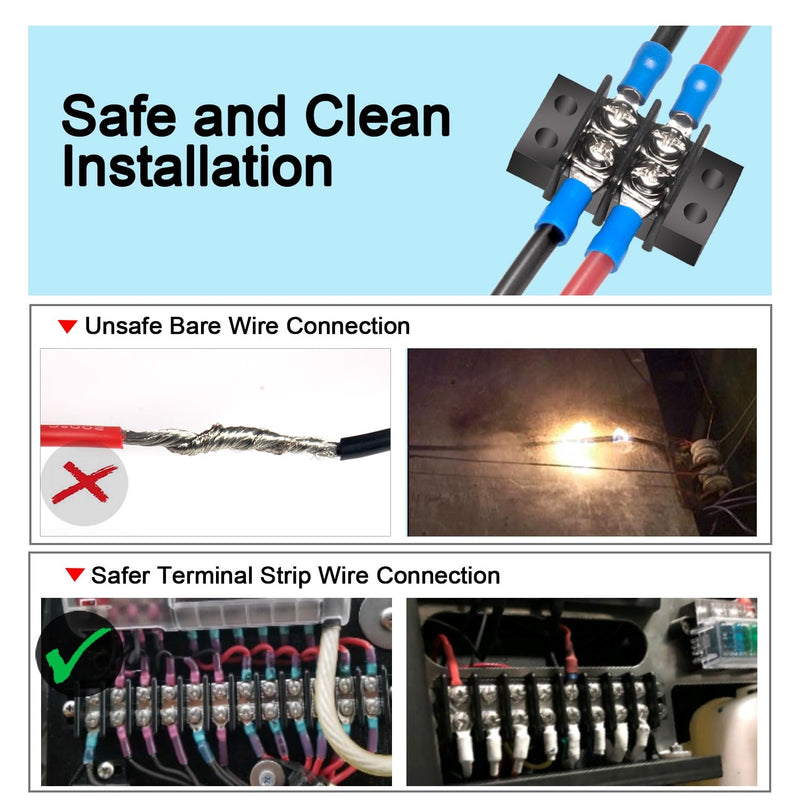 MILAPEAK Terminal Block - 2 Pack 2 Positions 200v-450v 20-30A Dual Row Screw Terminals Strip + 8 PCS Copper Wire Fork Connectors 20 Amps 2 Circuits