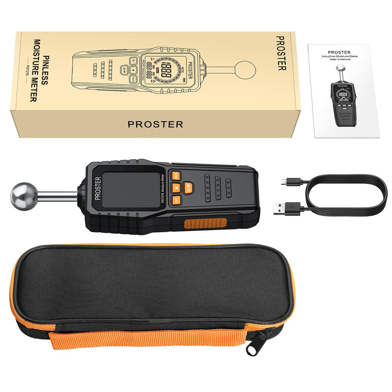 [Australia - AusPower] - Proster Moisture Meter - with Color LCD Alarm Function Hold Function Moisture Meter for wall,wood,masonry,concrete,plaster,building materials 5-40mm Analysis depth Spherical 