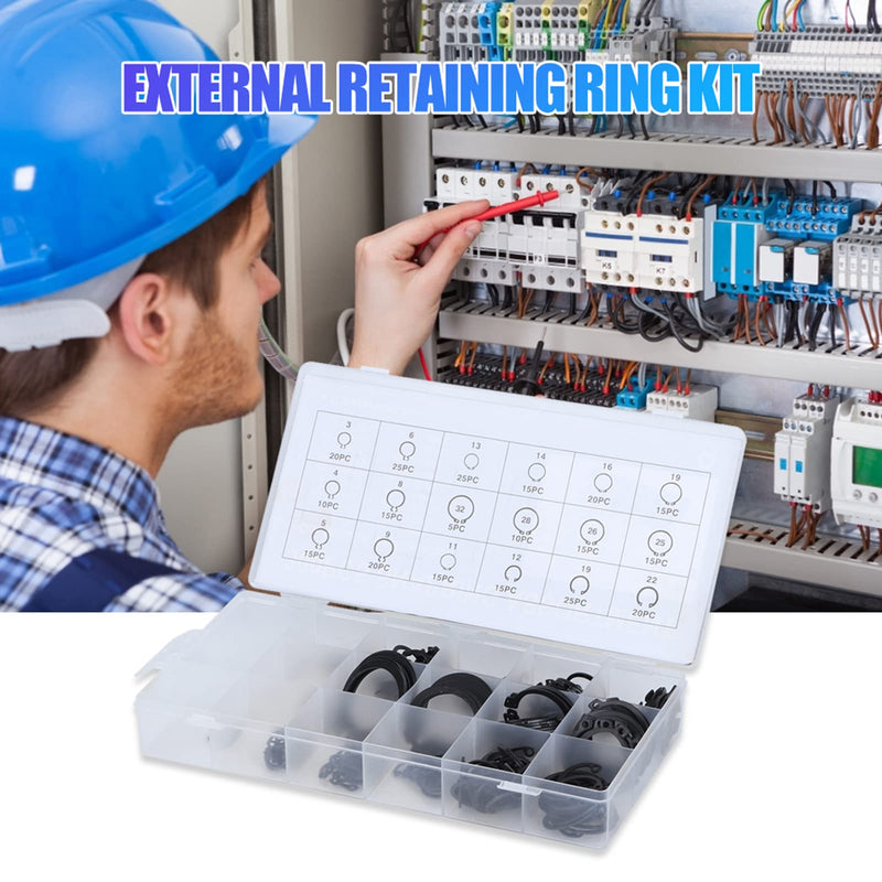 [Australia - AusPower] - CHICIRIS 300Pcs 2-32mm E Clip Snap Circlip Set, Metal Retaining Rings Kit with Case, Suitable for Bearing Retention, Gears, Pulleys 