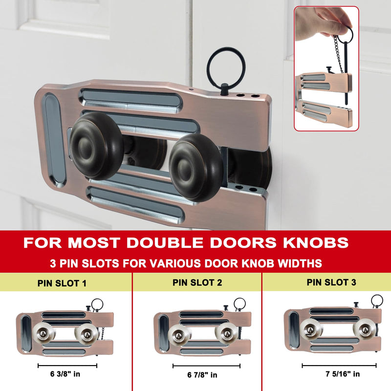French Door Lock Childproof | Adjustable Double Door Reinforcement Lock for French Doors Home Security | Add High Security to Prevent Home Unauthorized Entry | Unibody Aluminum Construction Brown