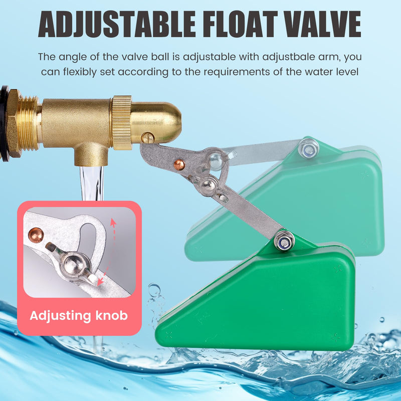 3/4 Inch Float Valve, Brass Water Float Valve for Water Tank, Float Ball Valve with Adjustable Arm for Livestock Waterer, Fountain, Aquarium, Aquaculture, Auto Water Level Control (2, green) 2