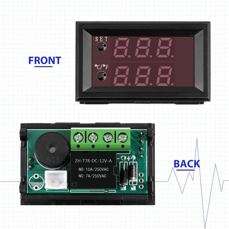 Weewooday 4 Pcs 12v Electronic Temperature Controller Programmable -50 to 110°C Heating/Cooling Thermostat Control Switch Module Ntc Waterproof Sensor Probe Dual Color LED Display Monitor