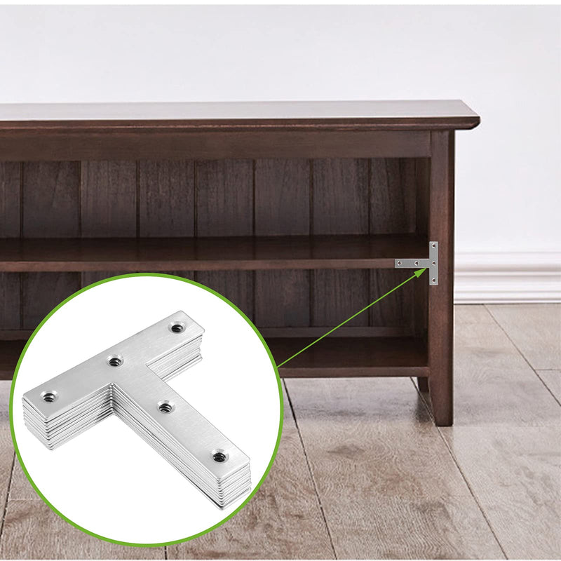 [Australia - AusPower] - 12Pcs T Shaped Mending Plate, 3.1" x 3.1" Stainless Steel Flat Corner Brackets, Corner Braces, Joining Plate, Repair Plate for Wood Furniture, Cabinet, Windows, Desks T Shape 