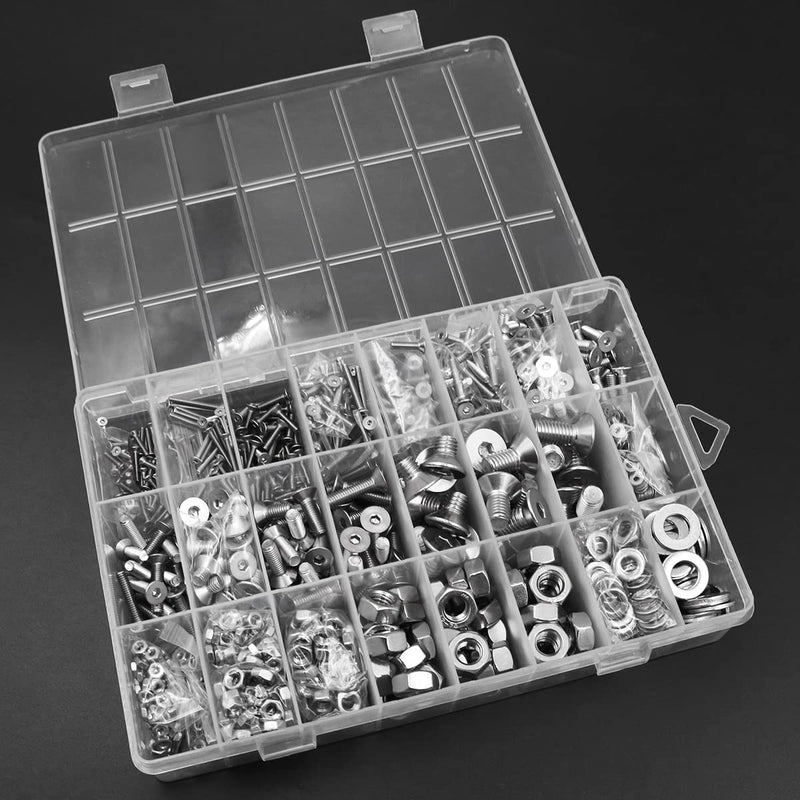 [Australia - AusPower] - 1430 Pieces NUZAMAS Hex Socket Flat Countersunk Screws Nuts Washers Set M2 M2.5 M3 M4 M5 M8 Stainless Steel Cylinder Screws Hex Socket Threaded Screws Assortment Kit with Storage Box and Hex Key 
