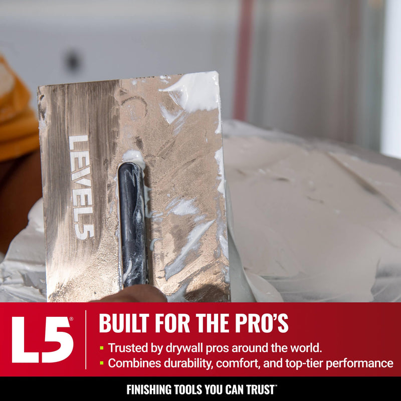 LEVEL5 14" x 4.75" 0.7 MM Drywall Curved Trowel | Triple-Hardened Stainless Steel, High-Impact Handle | Sheetrock Gyprock Wall-Board Plasterboard | 4-972 14"