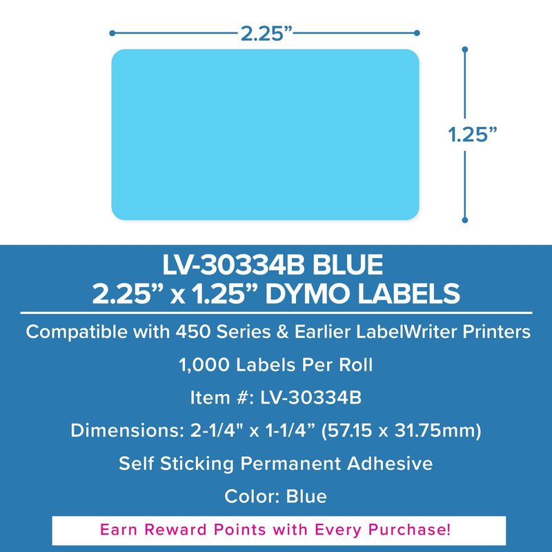 LabelValue LV-30334B 2-1/4" x 1-1/4" Blue Multipurpose Direct Thermal Labels Compatible with Dymo 450 Series and Earlier LabelWriter Printers - 1000 Labels Per Roll - 1 Roll