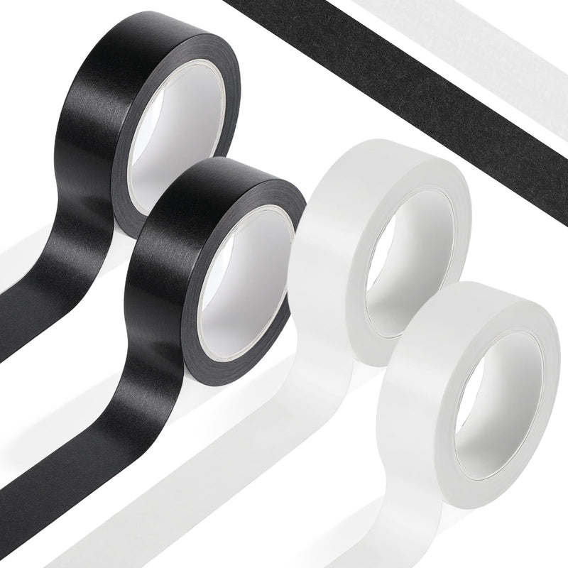 4 Rolls Washi Tape, 32 Feet X 0.6 Inches Self Adhesive Decorative Tape Journal Tapes White and Black Masking Tapes for Decor Scrapbooks Planners Wrapping DIY Crafts Gift