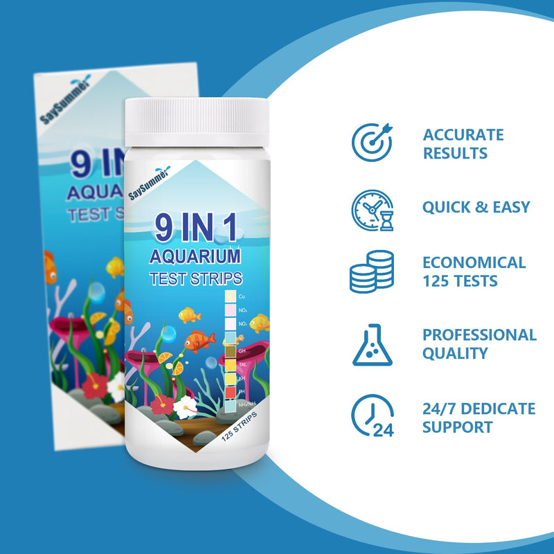 [Australia - AusPower] - Aquarium Test Strips for Fish Tank: 9 in 1 Aquarium Ammonia Test Strips for Fish Tank - 125 Counts Aquarium Water Test Kit Testing Ammonia Nitrogen, Copper, pH and More 9 in 1 - 125 Strips (ammonia included) 