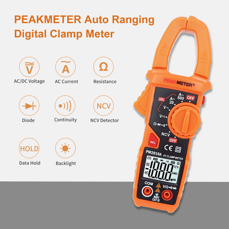 [Australia - AusPower] - Digital Clamp Meter Auto-Ranging Multimeter Amp Voltage Tester Measure AC Current 600 A, AC/DC Voltage, Resistance, NCV, LPF, Diodes, Continuity and Backlight for Electricians 
