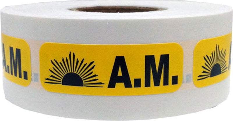 Yellow with Black AM Medical Healthcare Stickers – 0.5 x 1.5 Inch Adhesive Labels, 500 Total Stickers Per Roll for Hospitals, Clinics, Laboratories, and Medical Inventory – Made in the USA